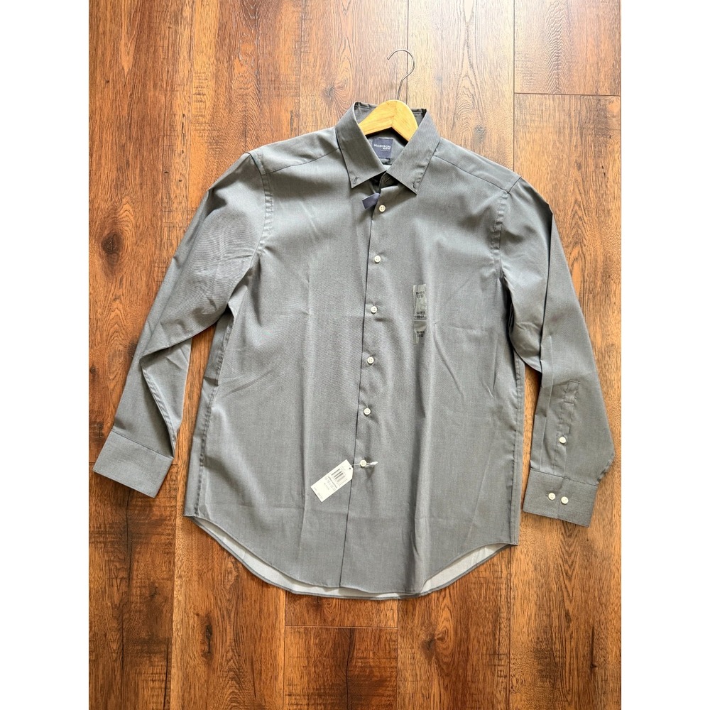 Lot of 2 Madison Men's Dress Shirts Large 16-16.5 32/33 Slim Fit Gray Blue - Picture 3 of 12